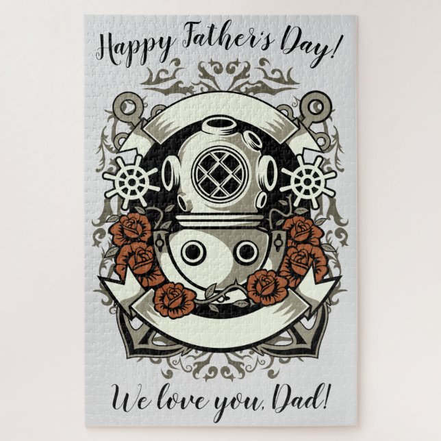 Viktorianische Steampunk-Tiefseetaucher-Rote Rosen Puzzle (Vertikal)