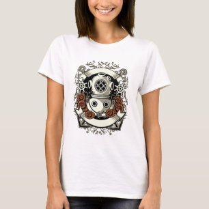 Viktorianische Steampunk-Tiefseetaucher-Rote Rosen T-Shirt