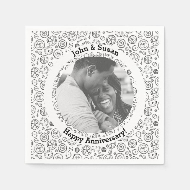 Viktorianische Steampunk-Uhren mit weißem und schw Serviette (Vorderseite)