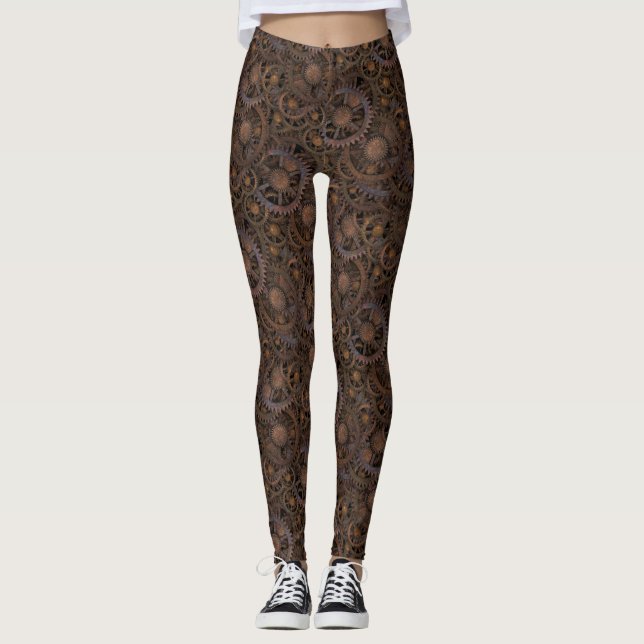 Viktorianische Steampunk-Uhrenkogs Leggings (Vorderseite)