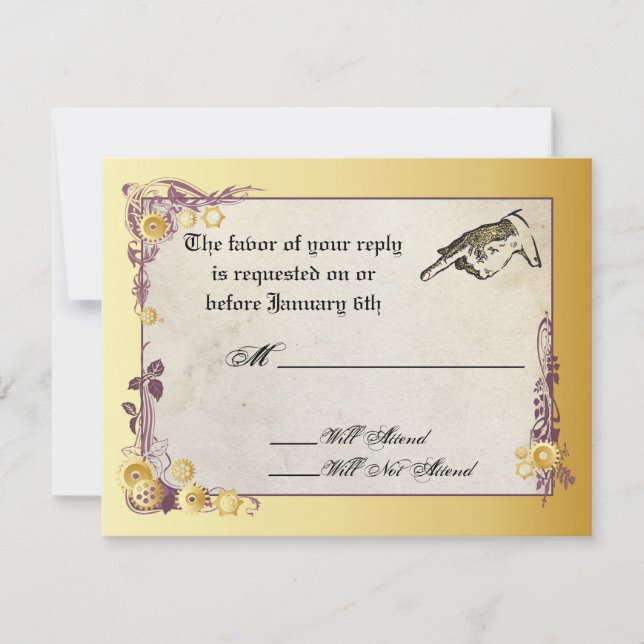 Viktorianische Steampunk Wedding RSVP Card Karte (Vorderseite)