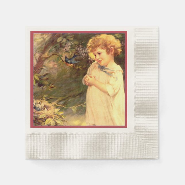 Viktorianische Süsse mit Vögeln Serviette (Vorderseite)