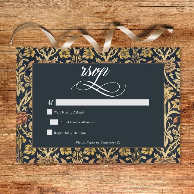 Viktorianische Tapestry William Morris Floral Wedd RSVP Karte (Victorian Tapestry William Morris Floral Wedding RSVP Card)