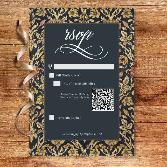 Viktorianische Tapestry William Morris Floral Wedd RSVP Karte (Victorian Tapestry William Morris Floral Wedding RSVP Card)