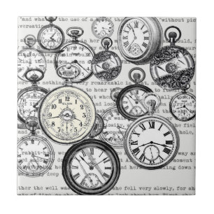 Viktorianische Taschenuhr Collage Alice Wunderland Fliese