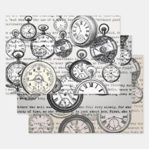 Viktorianische Taschenuhr Collage Alice Wunderland Geschenkpapier Set