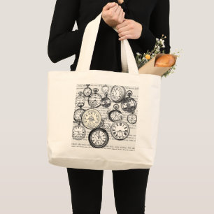 Viktorianische Taschenuhr Collage Alice Wunderland Jumbo Stoffbeutel