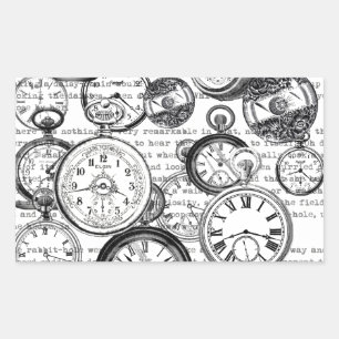 Viktorianische Taschenuhr Collage Alice Wunderland Rechteckiger Aufkleber