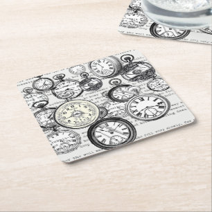 Viktorianische Taschenuhr Collage Alice Wunderland Rechteckiger Pappuntersetzer