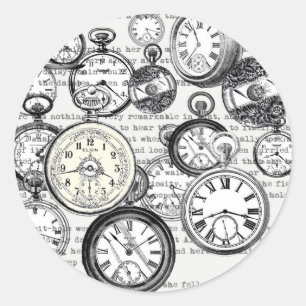 Viktorianische Taschenuhr Collage Alice Wunderland Runder Aufkleber