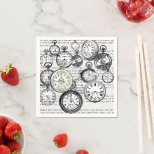 Viktorianische Taschenuhr Collage Alice Wunderland Serviette