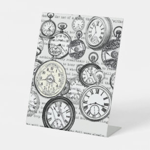Viktorianische Taschenuhr Collage Alice Wunderland Sockelschild