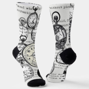 Viktorianische Taschenuhr Collage Alice Wunderland Socken