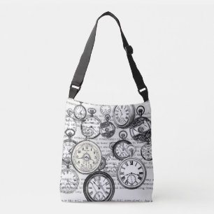 Viktorianische Taschenuhr Collage Alice Wunderland Tragetaschen Mit Langen Trägern