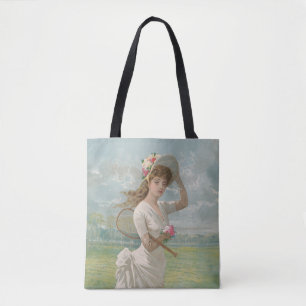 Viktorianische Tennisdame mit Blumenhut Antik