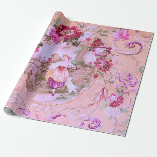 Viktorianische Toile im Rokoko-Stil, floral, rosa, Geschenkpapier