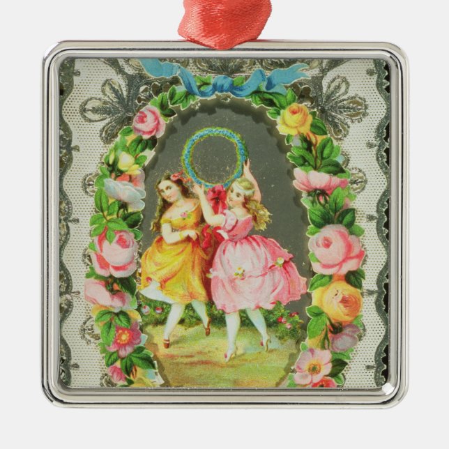 Viktorianische Valentine-Karte Silbernes Ornament (Vorne)