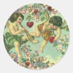 Viktorianische Valentinstag-Cupids Vintage-Herzbau Runder Aufkleber