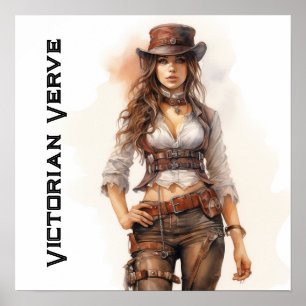 Viktorianische Verve-Steampunk-Junge Frau Vintage Poster