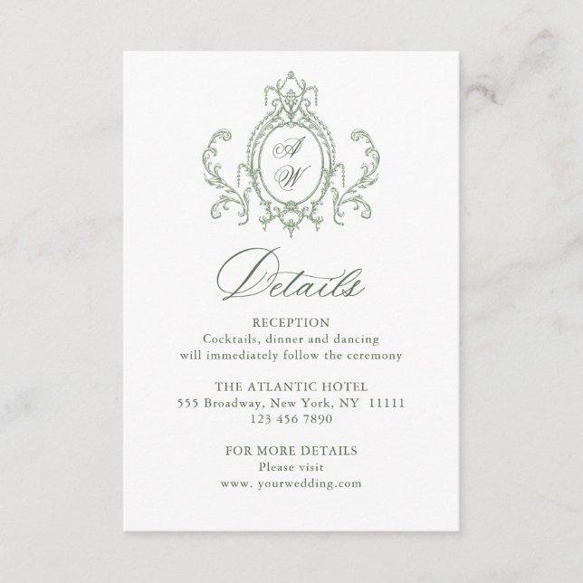 Viktorianische Verzierte Blumenblätter Grüne Hochz Begleitkarte (Vorderseite)