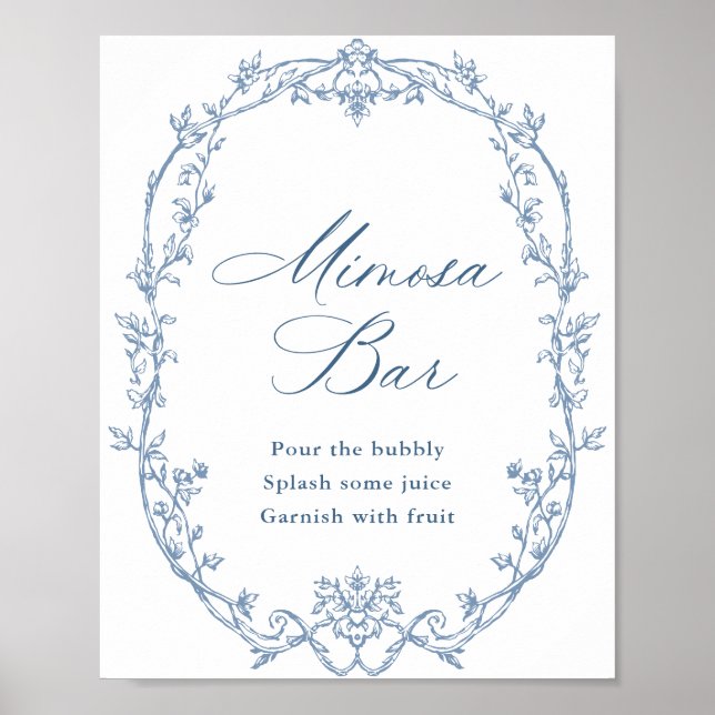 Viktorianische Verzierte Blumendusty Blue Mimosa B Poster (Vorne)