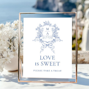 Viktorianische Verzierte Dusty Blue Floral Liebe i Poster