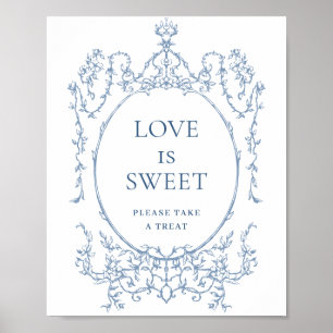 Viktorianische Verzierte Dusty Blue Floral Liebe i Poster