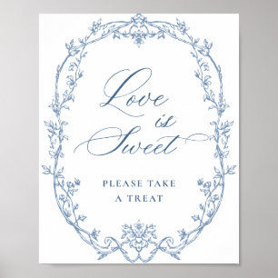 Viktorianische Verzierte Dusty Blue Floral Liebe i Poster