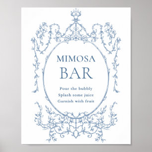 Viktorianische Verzierte Dusty Blue Floral Mimosa  Poster
