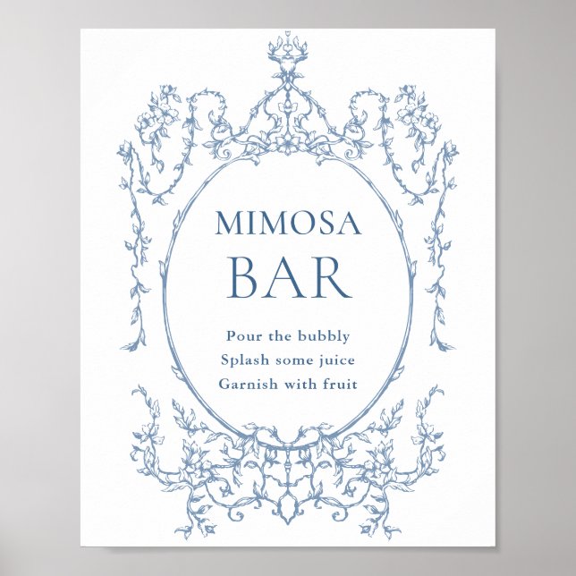 Viktorianische Verzierte Dusty Blue Floral Mimosa  Poster (Vorne)