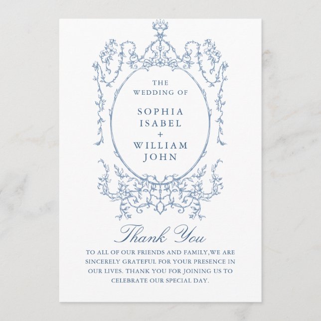 Viktorianische Verzierte Grace Dusty Blue Hochzeit Programm (Vorderseite)