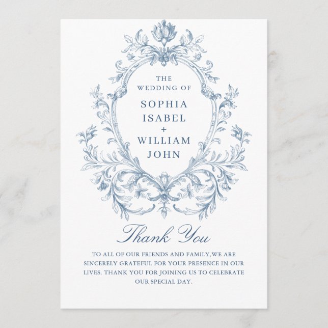 Viktorianische Verzierte Grace Dusty Blue Hochzeit Programm (Vorderseite)