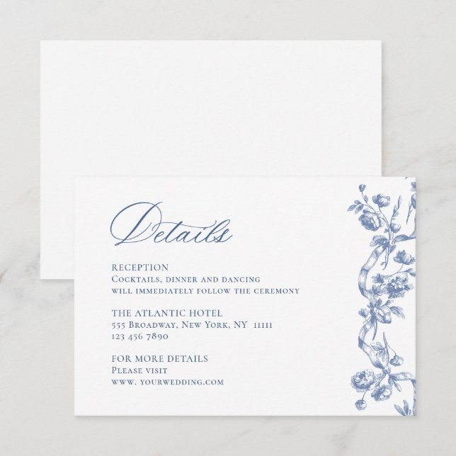 Viktorianische Verzierte Grace Dusty Blue Wedding  Begleitkarte (Vorne/Hinten)