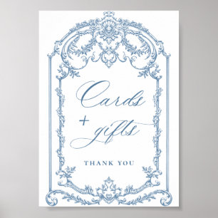 Viktorianische Verzierte Grace Floral Blue Cards u Poster