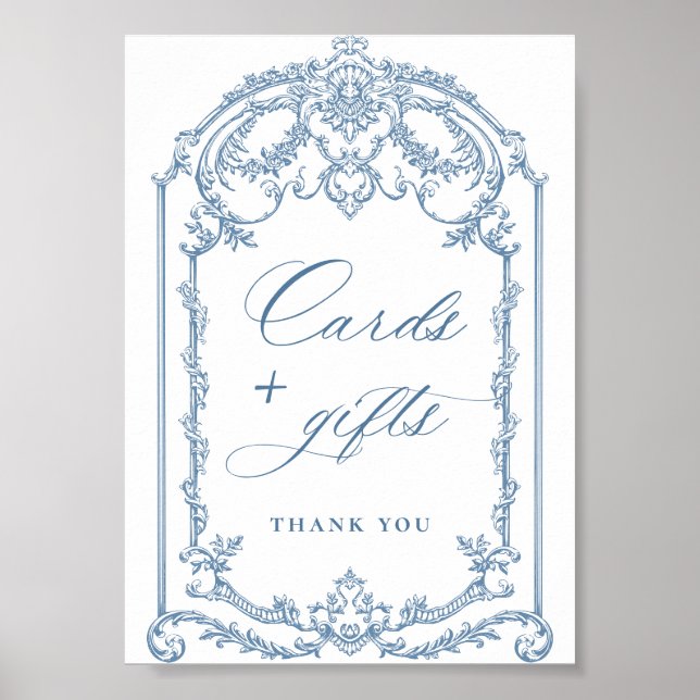 Viktorianische Verzierte Grace Floral Blue Cards u Poster (Vorne)