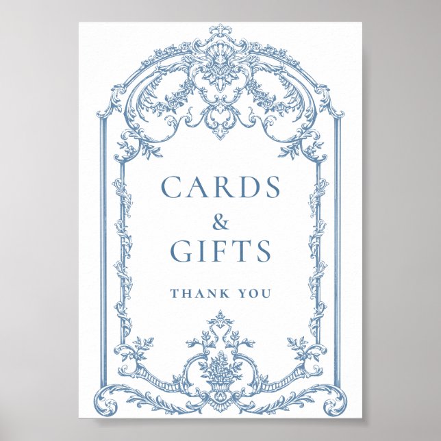 Viktorianische Verzierte Grace Floral Blue Cards u Poster (Vorne)