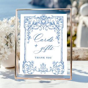 Viktorianische Verzierte Grace Floral Blue Cards u Poster