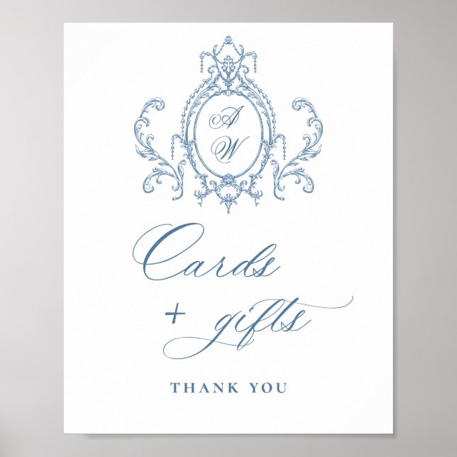 Viktorianische Verzierte Grace Floral Blue Cards u Poster (Vorne)