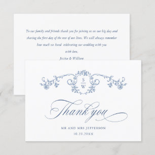 Viktorianische Verzierte Grace Floral Dusty Blue W Dankeskarte