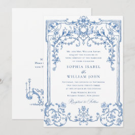 Viktorianische Verzierte Grace Floral Dusty Blue W Einladung