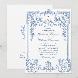 Viktorianische Verzierte Grace Floral Dusty Blue W Einladung