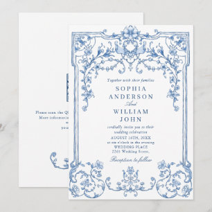 Viktorianische Verzierte Grace Floral Dusty Blue W Einladung
