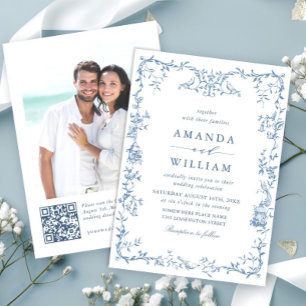 Viktorianische Verzierte Grace Floral Dusty Blue W Einladung