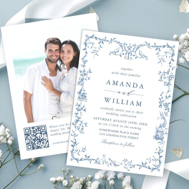 Viktorianische Verzierte Grace Floral Dusty Blue W Einladung (Von Creator hochgeladen)