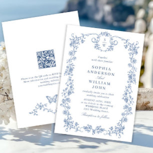 Viktorianische Verzierte Grace Floral Dusty Blue W Einladung