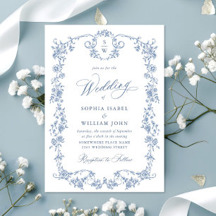 Viktorianische Verzierte Grace Floral Dusty Blue W Einladung