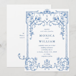 Viktorianische Verzierte Grace Floral Dusty Blue W Einladung