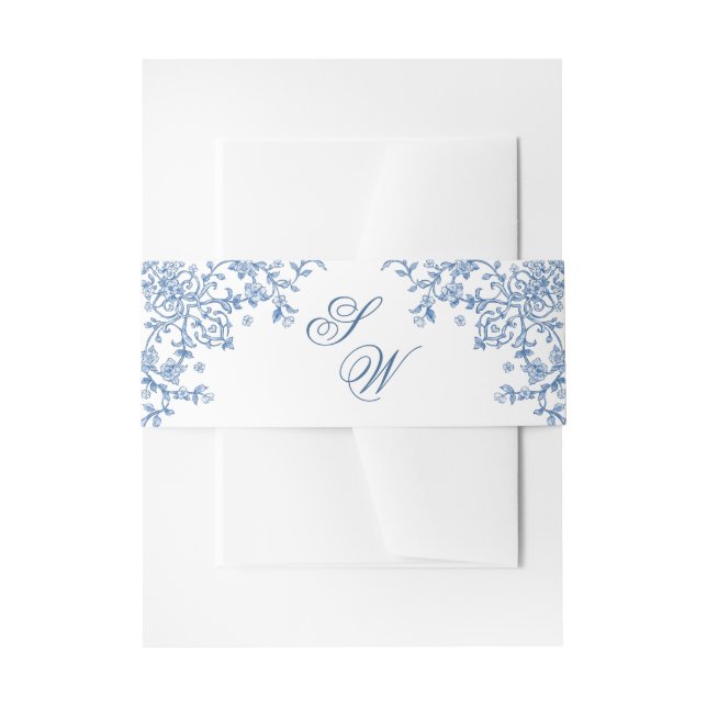 Viktorianische Verzierte Grace Floral Dusty Blue W Einladungsbanderole (Vorderseite Beispiel)