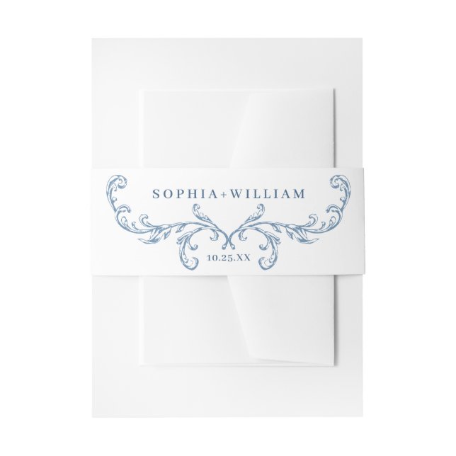 Viktorianische Verzierte Grace Floral Dusty Blue W Einladungsbanderole (Vorderseite Beispiel)