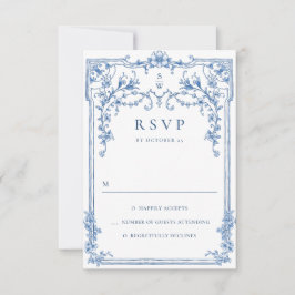 Viktorianische Verzierte Grace Floral Dusty Blue W RSVP Karte